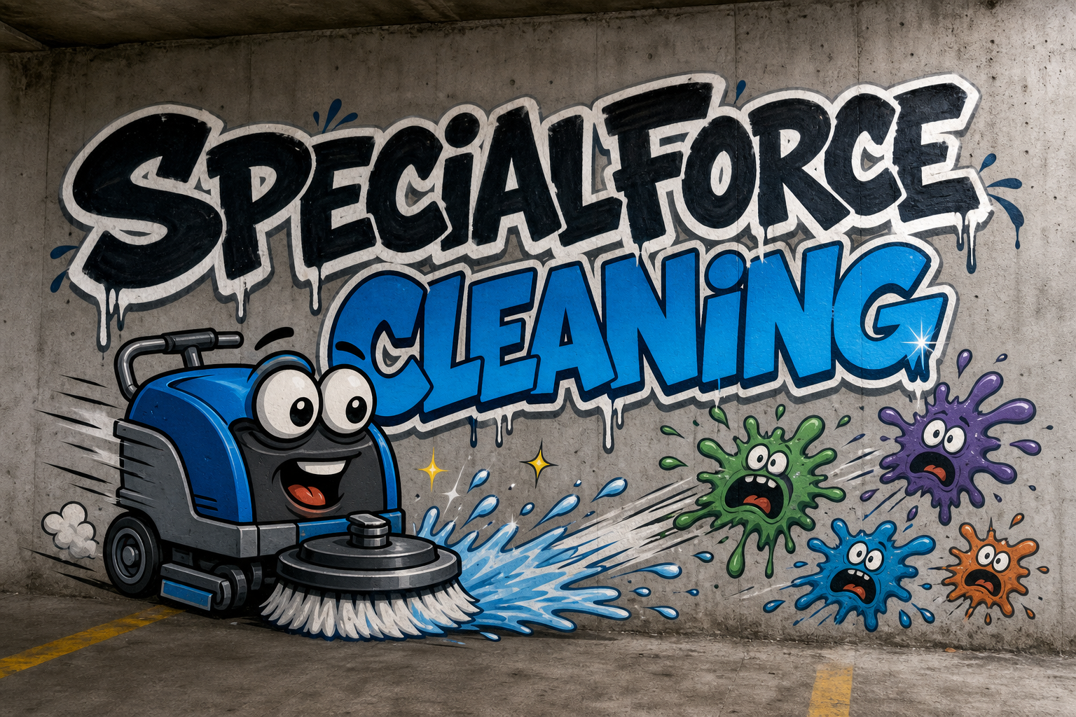 გრაფიტის მოცილება პარკინგის კედლებზე — SpecialForce Cleaning